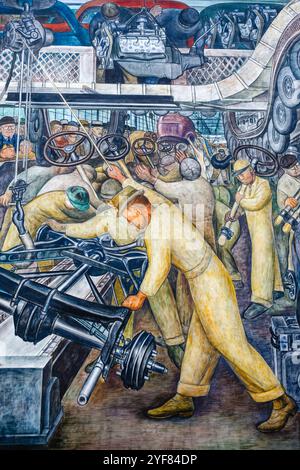 Detroit Industry Murals, affreschi del pittore messicano Diego Rivera operai della Ford Motor Company, Detroit Institute of Arts, USA Foto Stock