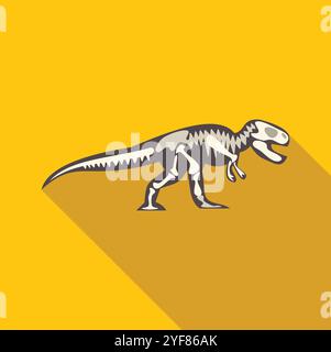 Vista laterale dello scheletro di tyrannosaurus rex a piedi, raffigurato su un vibrante sfondo giallo Illustrazione Vettoriale