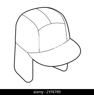 Cappello di protezione con pattina. Illustrazione tecnica dell'abbigliamento accessorio Summer Head Fashion. Copricapo vettoriale per uomo, donna, stile unisex, modello piatto CAD mockup contorno di schizzo isolato Illustrazione Vettoriale