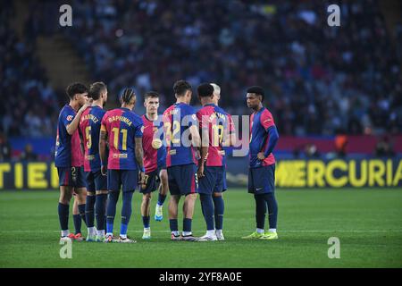 Barcellona, ESP. 3 novembre 2024. FC BARCELONA VS RCD ESPANYOL. 3 novembre 2024 giocatori del FC Barcelona durante la partita tra FC Barcelona e RCD Espanyol corrispondente alla dodicesima giornata della Liga EA Sports allo Stadio Olimpico Lluis Companys di Montjuic a Barcellona, Spagna. Crediti: Rosdemora/Alamy Live News Foto Stock