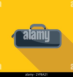 Piccola borsa grigia chiusa con manico su sfondo giallo brillante che crea un'ombra lunga e un design semplice e piatto Illustrazione Vettoriale