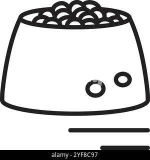 Cibo per animali domestici in un recipiente, icona della linea nera, tratto modificabile, spessore della linea pari a 100 px, dimensione del segno pari a 3400x3400 px, illustrazione monocromatica vettoriale singola Illustrazione Vettoriale