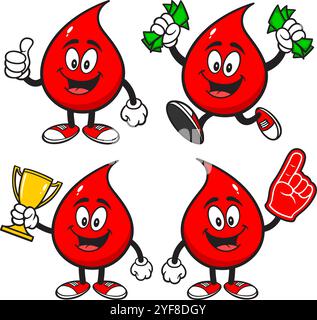 Blood Character Set 02, illustrazioni vettoriali disegnate a mano, isolate su sfondo trasparente Illustrazione Vettoriale