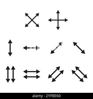 Icone freccia. Forme vettoriali direzionali. Frecce nere ad angolo multiplo. Simbolo di navigazione. Illustrazione Vettoriale