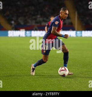 Sabadell, Barcellona, Spagna. 3 novembre 2024. Barcellona Spagna 03.11.2024 Raphinha (FC Barcelona) controlla il pallone durante la Liga EA Sports tra FC Barcelona e Espanyol all'Estadi Olimpic Lluis Companys il 3 novembre 2024 a Barcellona. (Credit Image: © Xavi Urgeles/ZUMA Press Wire) SOLO PER USO EDITORIALE! Non per USO commerciale! Crediti: ZUMA Press, Inc./Alamy Live News Foto Stock