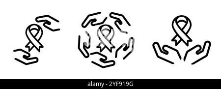 Set di icone con logo di protezione per il palmo della mano Set di icone con linea di raccolta simbolo della fondazione solidale dell'organizzazione per promuovere la consapevolezza Illustrazione Vettoriale