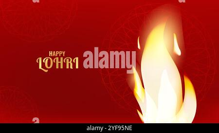 Buon festival indiano Lohri. La magia del falò luminoso simboleggia calore e generosità. Gratitudine per il raccolto. Progettare il poster del banner della scheda di invito. Illustrazione vettoriale. Illustrazione Vettoriale