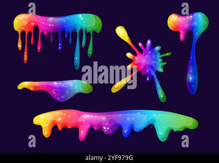 Illustrazione arcobaleno che gocciola con colori vivaci. Rainbow Splash Collection su sfondo trasparente. Ottimo per aggiungere giocosa e tossico Illustrazione Vettoriale