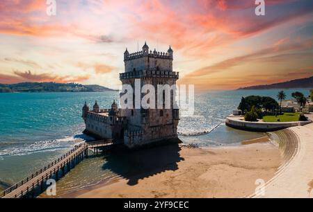 Torre Belem a Lisbona, Portogallo. La Torre di Saint Vincent Foto Stock