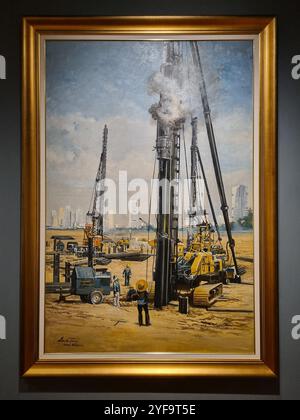 Singapore - 18 gennaio 2025: 𝘊𝘰𝘯𝘴𝘵𝘳𝘶𝘤𝘵𝘪𝘰𝘯 𝘰𝘧 𝘚𝘩𝘦𝘢𝘳𝘦𝘴 𝘉𝘳𝘪𝘥𝘨𝘦 dipinto da Lai Kui Fang. Esposto alla National Gallery of Sing Foto Stock