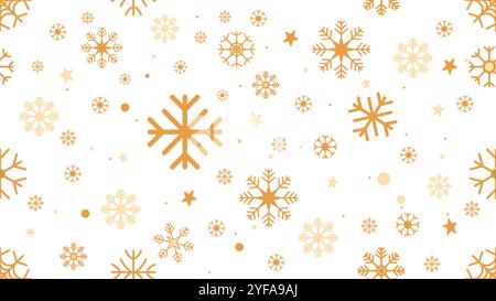 fiocchi di neve dorati motivo natalizio senza cuciture con elementi geometrici festivi, con stelle e cerchi Illustrazione Vettoriale