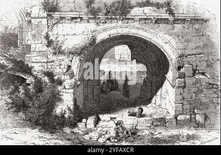 Portale di Santa Maria la grande, Gerusalemme, ex convento cattolico del sovrano ordine ospedaliero militare. Da le Tour du Monde, pubblicato Parigi, 1860. Foto Stock