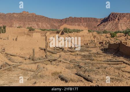 Rovine di case di fango nella città vecchia di al Ula, Arabia Saudita Foto Stock