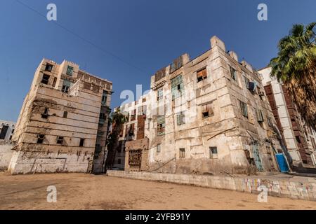 Case tradizionali ad al Balad, centro storico di Jeddah, Arabia Saudita Foto Stock