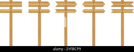illustrazione vettoriale di un set di insegne o cartelli in legno isolata su sfondo bianco. Illustrazione Vettoriale