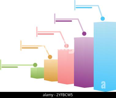 le barre grafiche 3d consentono di tracciare l'infografica aziendale con i titoli delle didascalie. illustrazione vettoriale isolata su sfondo bianco. Illustrazione Vettoriale