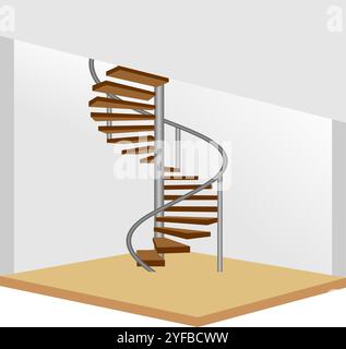 scala a chiocciola o scala curva per interni. illustrazione vettoriale isolata su sfondo bianco. Illustrazione Vettoriale