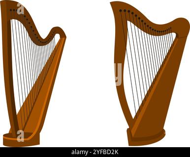 harp imposta vettore con vista diversa. illustrazione vettoriale isolata su sfondo bianco. Illustrazione Vettoriale