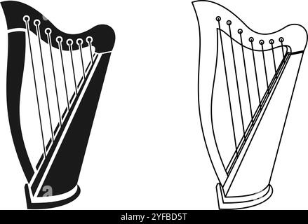 l'icona harp imposta l'illustrazione vettoriale isolata su sfondo bianco. Illustrazione Vettoriale