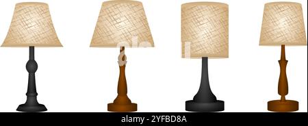 illustrazione vettoriale del set di lampade da tavolo isolata su sfondo bianco. Illustrazione Vettoriale