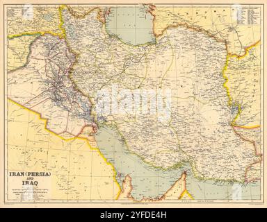 Mappa d'epoca dell'Iran e dell'Iraq di George Philip &Son, circa anni '1920 Foto Stock