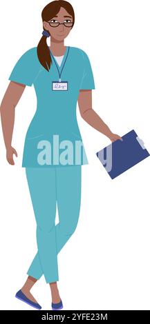 Professionista del settore sanitario femminile in lavagne che reggono appunti Illustrazione Vettoriale
