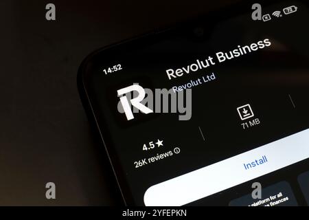 4 novembre 2024, Brasile. In questa immagine, il logo dell'app Revolut Business viene visualizzato sullo schermo di uno smartphone Foto Stock