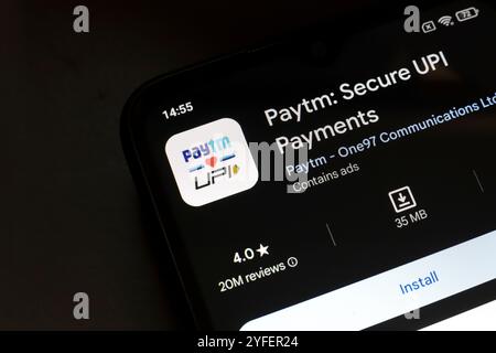 4 novembre 2024, Brasile. In questa immagine, il logo dell'app Paytm: Secure UPI Payments viene visualizzato sullo schermo di uno smartphone. Foto Stock