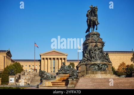 Philadelphia Washington Monument Fountain e Philadelphia Museum of Art Steps Foto Stock