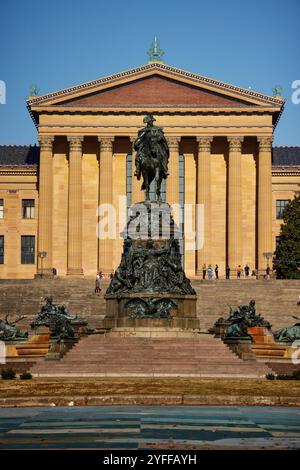 Philadelphia Washington Monument Fountain e Philadelphia Museum of Art Steps Foto Stock