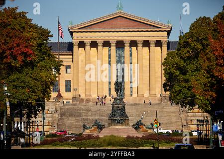 Philadelphia Washington Monument Fountain e Philadelphia Museum of Art Steps Foto Stock