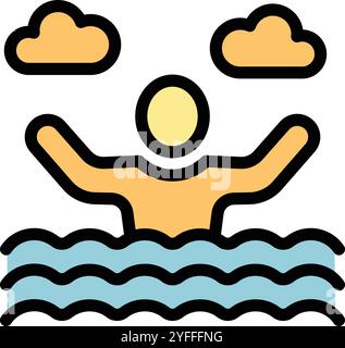 Un uomo annegante sta alzando le mani sull'acqua chiedendo aiuto per essere salvato Illustrazione Vettoriale