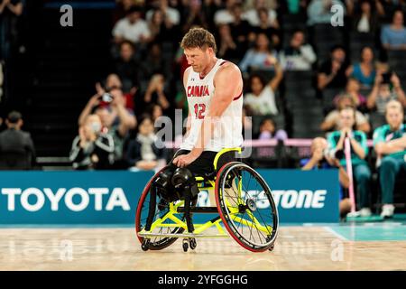 PARIGI, FRANKREICH 03. Settembre - Rollstuhlbasketball Viertelfinale Niederlande - Kanada Herren, Parigi 2024 Paralimpiadi AM 03.09.2024 nella der Bercy Arena di Parigi Frankreich. Patrick Anderson (Kanada, 12 anni) Foto Stock