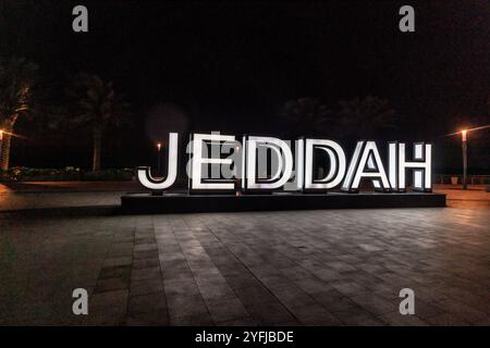 Lettere DI JEDDAH sul lungomare di Corniche a Jeddah, Arabia Saudita Foto Stock