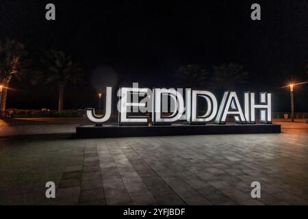 Lettere DI JEDDAH sul lungomare di Corniche a Jeddah, Arabia Saudita Foto Stock