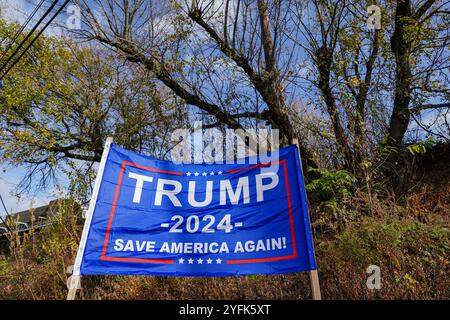 Un cartello della campagna Trump è visto il 4 novembre 2024, su Emmaus Avenue a Emmaus, Pennsylvania. Foto Stock