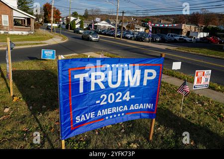 Un cartello della campagna Trump è visto il 4 novembre 2024, su Emmaus Avenue ad Allentown, Pennsylvania. Foto Stock