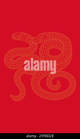 Il carattere cinese astratto "fu" formato da due serpenti Illustrazione Vettoriale