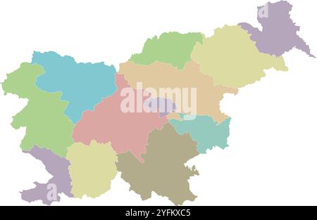 Mappa vettoriale in bianco della Slovenia con regioni o territori statistici e divisioni amministrative. Livelli modificabili ed etichettati in modo chiaro. Illustrazione Vettoriale