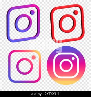 Confronto dei logo Instagram: Gradiente vs. Colore solido. Illustrazione Vettoriale