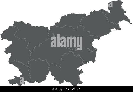 Mappa vettoriale in bianco della Slovenia con regioni o territori statistici e divisioni amministrative. Livelli modificabili ed etichettati in modo chiaro. Illustrazione Vettoriale