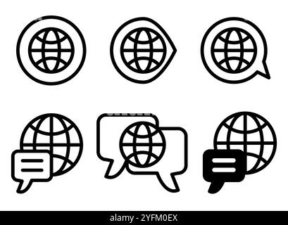 Icona di traduzione in lingua simbolo della linea del globo. Icona globo terrestre nel riquadro della citazione. Illustrazione Vettoriale