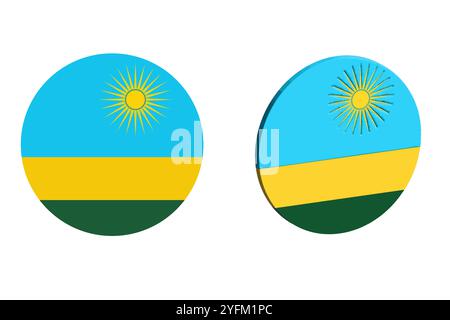 Bandiera del Ruanda. Un'illustrazione della bandiera rotonda del Ruanda. Una bandiera rotonda. Icona della bandiera. Illustrazione Vettoriale