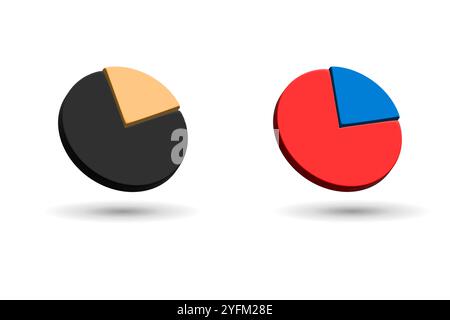 Cerchio icona grafico a torta 3D diviso in parti illustrazione vettoriale del diagramma statistico. Rendering 3D. Illustrazione Vettoriale