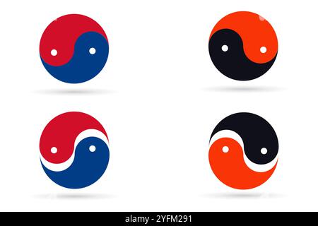 Set di icone Yin Yang Symbol Vector moderne e colorate. Illustrazione Vettoriale