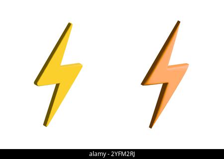 Set di icone 3D giallo e arancione Lightning Bolt Vector. Illustrazione Vettoriale