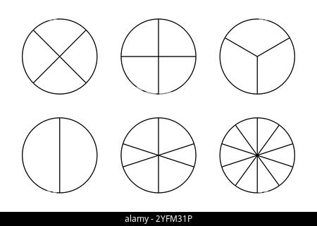 Frazioni semplici illustrate con cerchi. Illustrazione Vettoriale