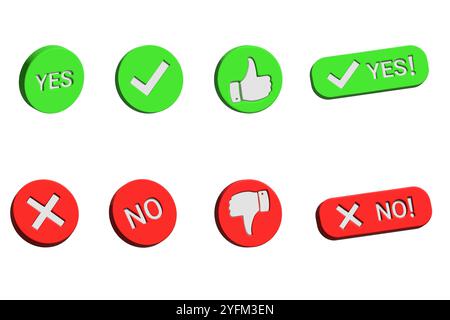 Set di pulsanti digitali Yes (Sì), No (No) e Approval (approvazione). Illustrazione Vettoriale