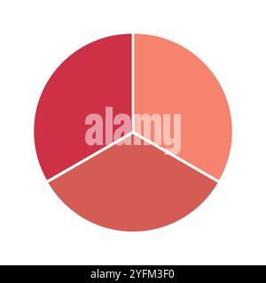 Grafico a torta in tre parti che mostra la distribuzione dei colori con varie tonalità di corallo e rosso. Illustrazione Vettoriale