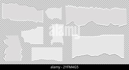 Set di fogli di carta strappati realistici con sfondo trasparente. Illustrazione Vettoriale
